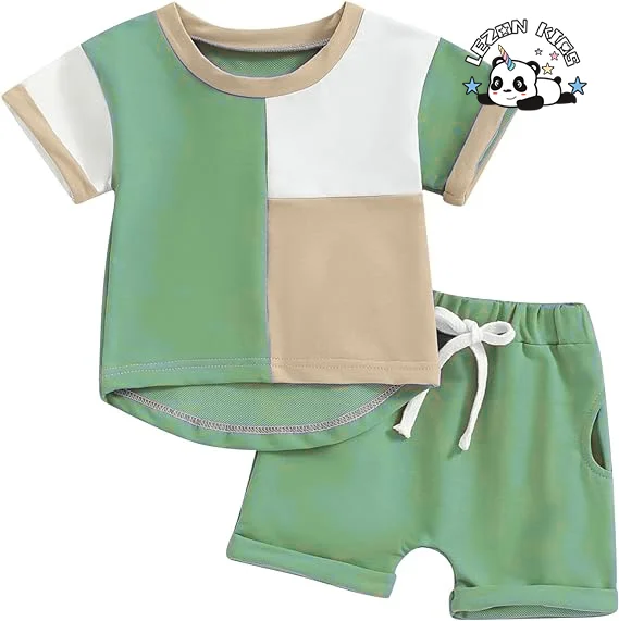 LEZONKIDS - Customizable Summer Boy Clothes Toddler Boy Outfits Short Sleeve Top T Shirt Clothing Set